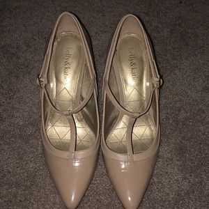 Like new nude patent leather T strap pumps. Size 8
